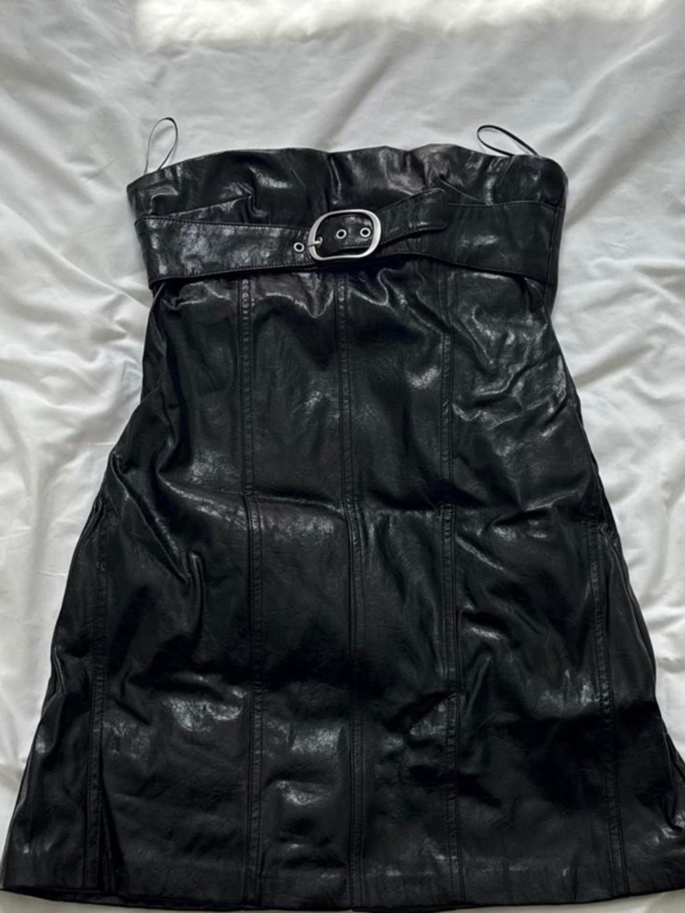 Zara Black Faux Leather Belted Midi Dress – Size M / US 8